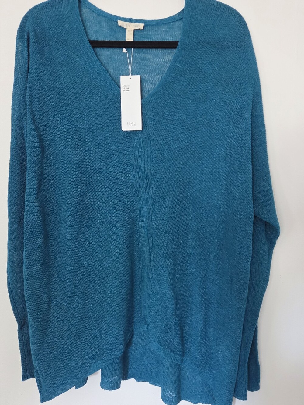 ​NWT Eileen Fisher Organic Linen Tencel V-Neck Knit Sweater Teal XL